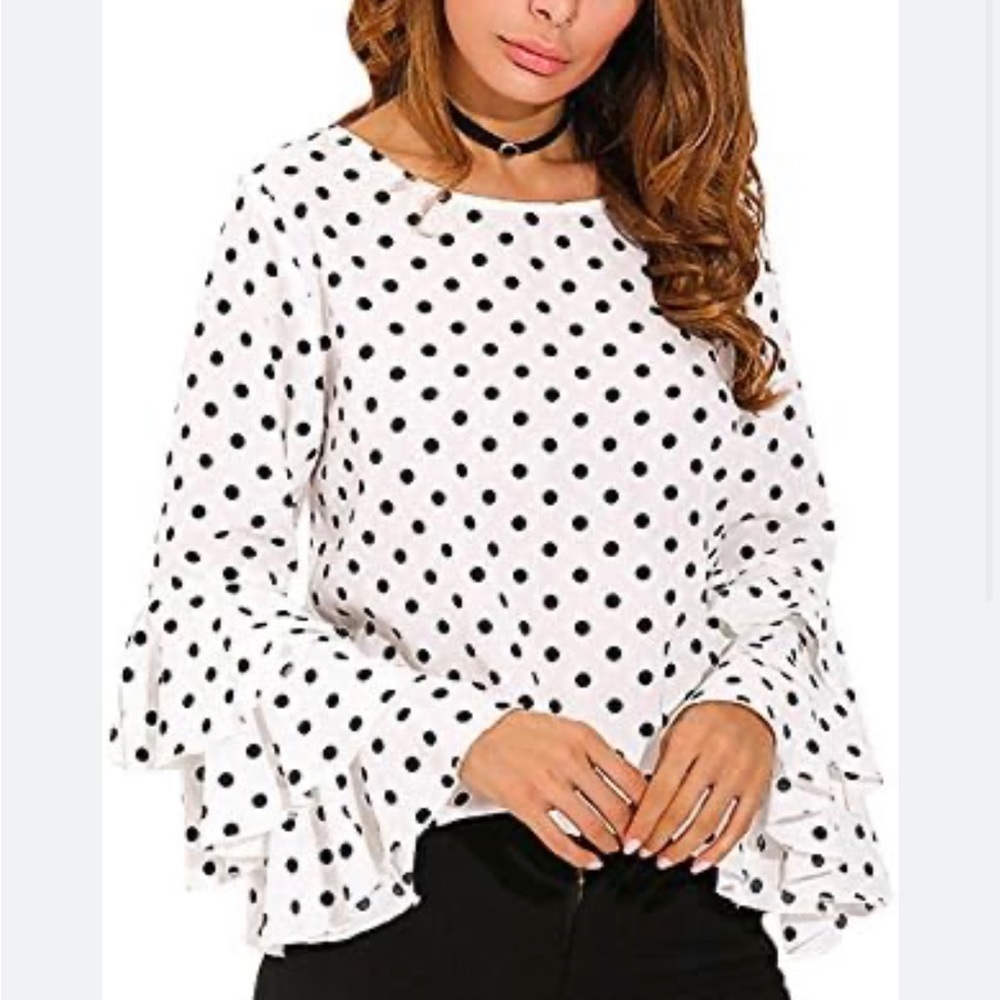 Eloquii Dramatic Sleeve Black And White Polka Dots Tops Size M